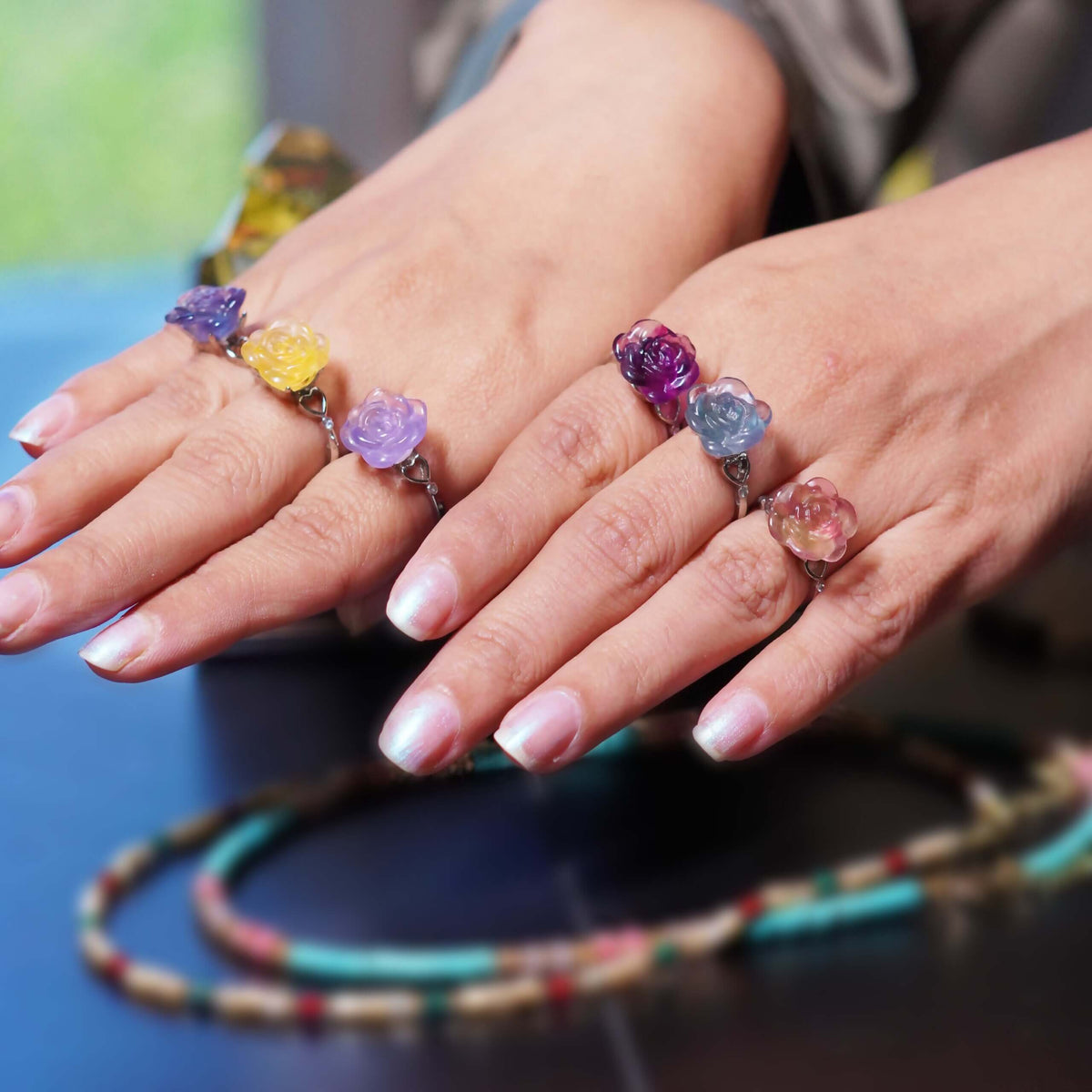 Natural Fluorite Adjustable Ring