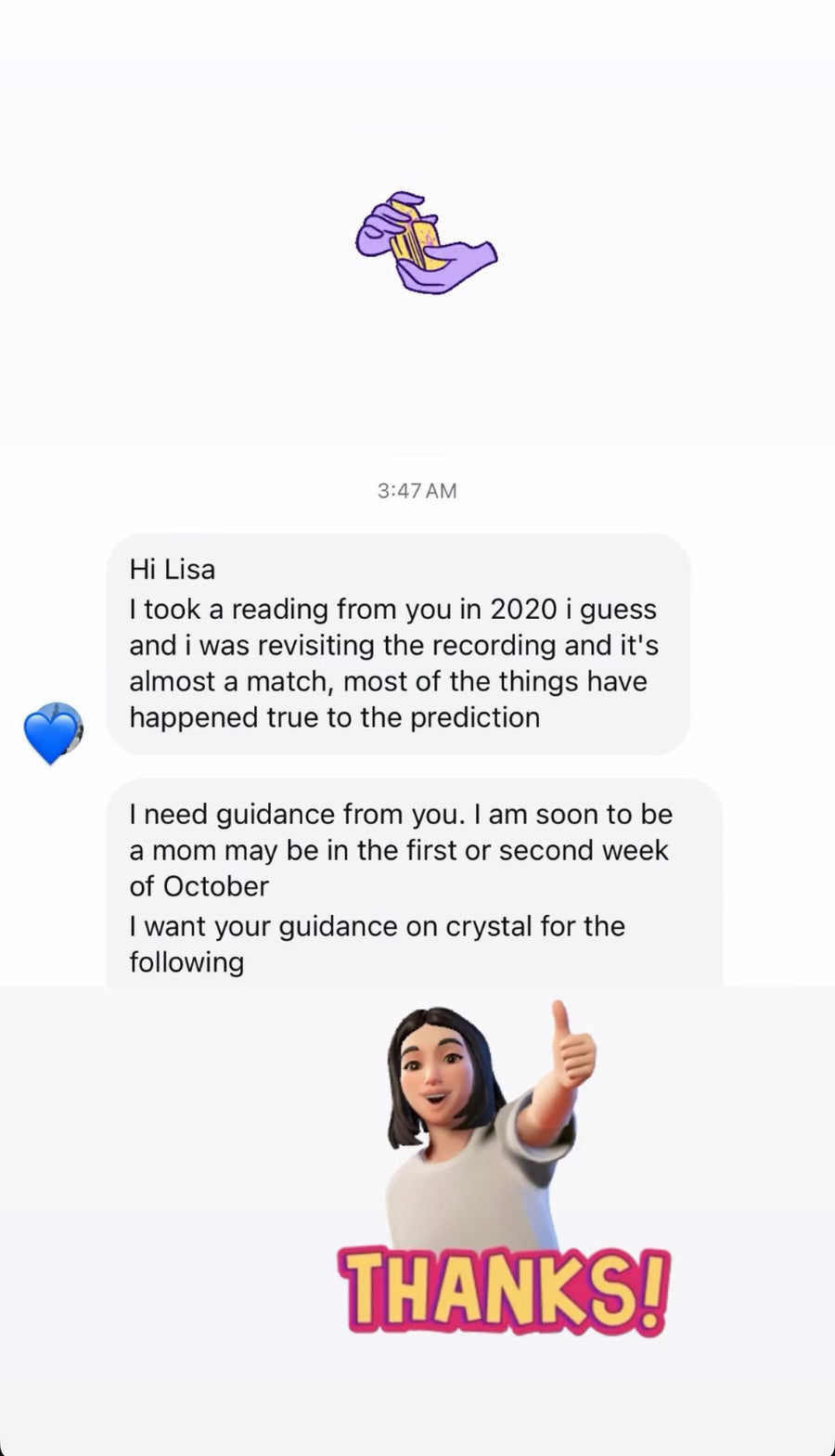 Client feedback screenshot