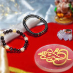 Festive crystal gift set featuring Ganesh design selenite plate and jewellery