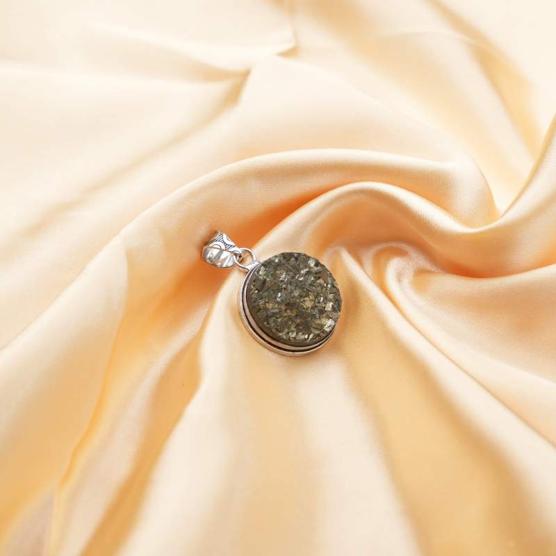 Pyrite Pendant with Chain – Wealth Intention – View 2